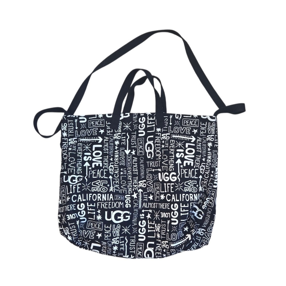Ugg Black & White Logo Tote Bag Top & Shoulder Straps Canvas Clean Love Peace